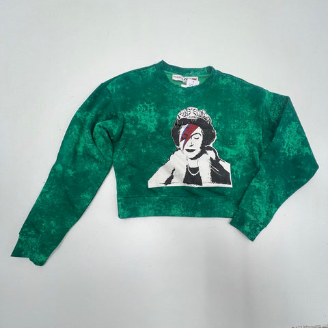 NWT Guess x Brandalised Oleen Green Banksy Cropped Sweatshirt Womens S