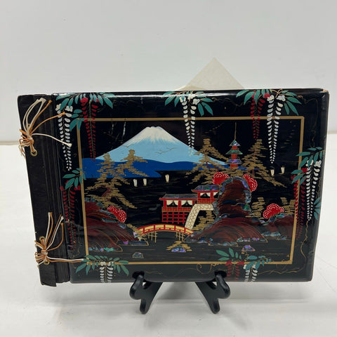 Vintage Japanese Lacquer Photo Album Scrapbook Mt Fuji Hand Painted Inlay