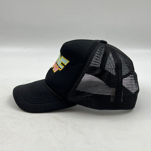 WWF World Wrestling Retro Logo Trucker Hat Black Mesh Rope Snapback Sz OS