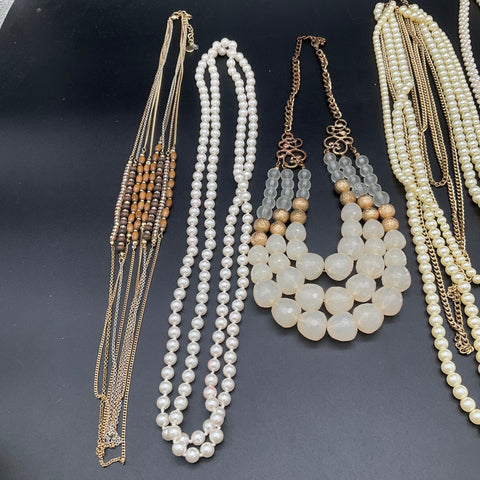 Fashion Jewelry Lot 7 Necklaces Faux Pearl Multi-Strand Beaded Statement