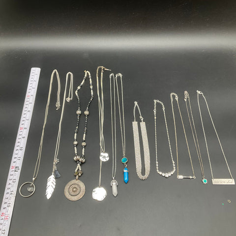 Silver Tone Fashion Jewelry Lot of 11 Necklaces Rhinestone Crystal Boho