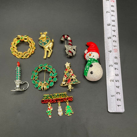 Vintage JJ Jonette Jewelry Christmas Brooch Pin Lot 9 Holiday Wreath Reindeer