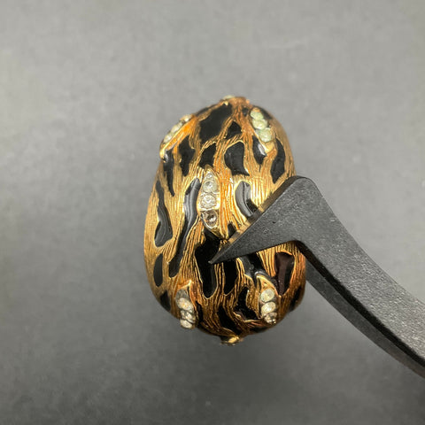 Vintage St. John Signed Gold Tone Black Enamel Animal Print Clip-On Earrings