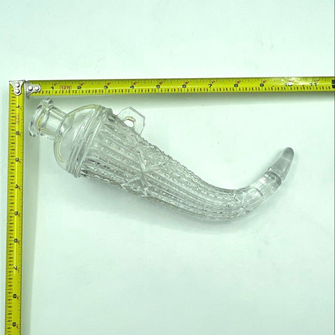 Pressed Glass Cornucopia Horn of Plenty Flask Clear Geometric Pattern 11 Inch