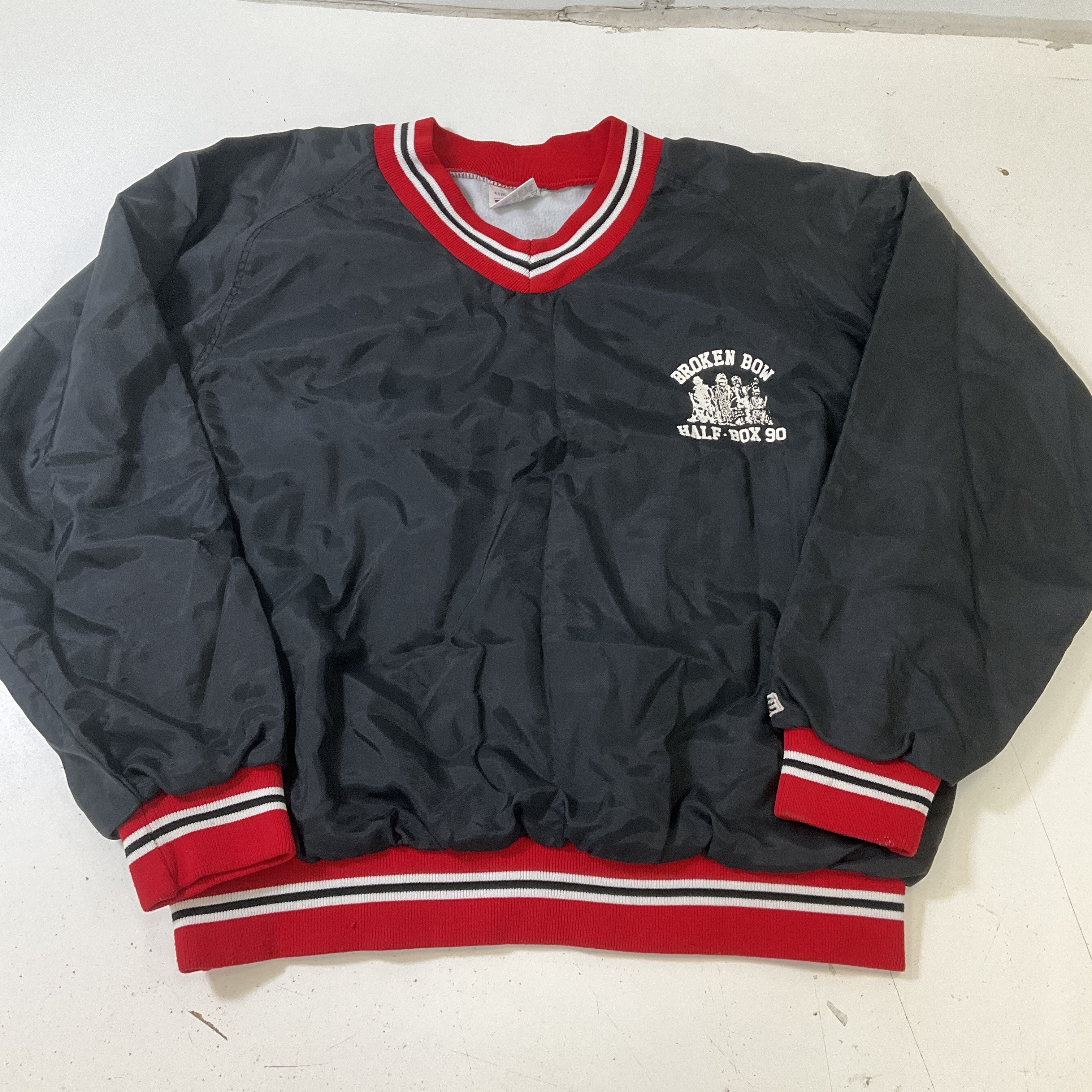 BIKE Black Broken Bow Nylon Pullover Windbreaker Flannel Lined Men's L Vintage