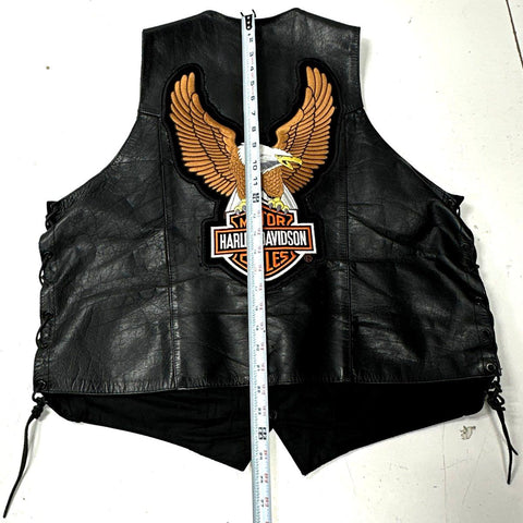 Vintage 90s Zony Harley-Davidson Back Patch Side Lace Leather Biker Vest Sz 46