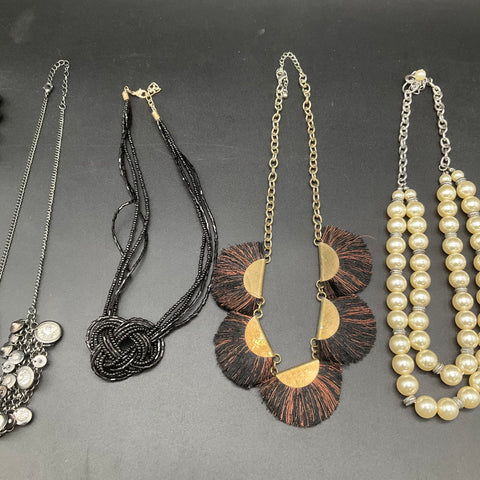 Vintage Modern Costume Jewelry Lot 7 Necklaces Faux Pearl Rhinestone Statement