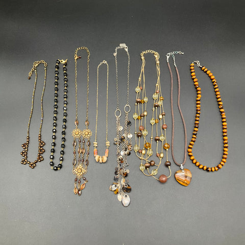 Tiger's Eye Beaded Multi-strand Statement Necklaces Wearable Jewelry Lot of 8