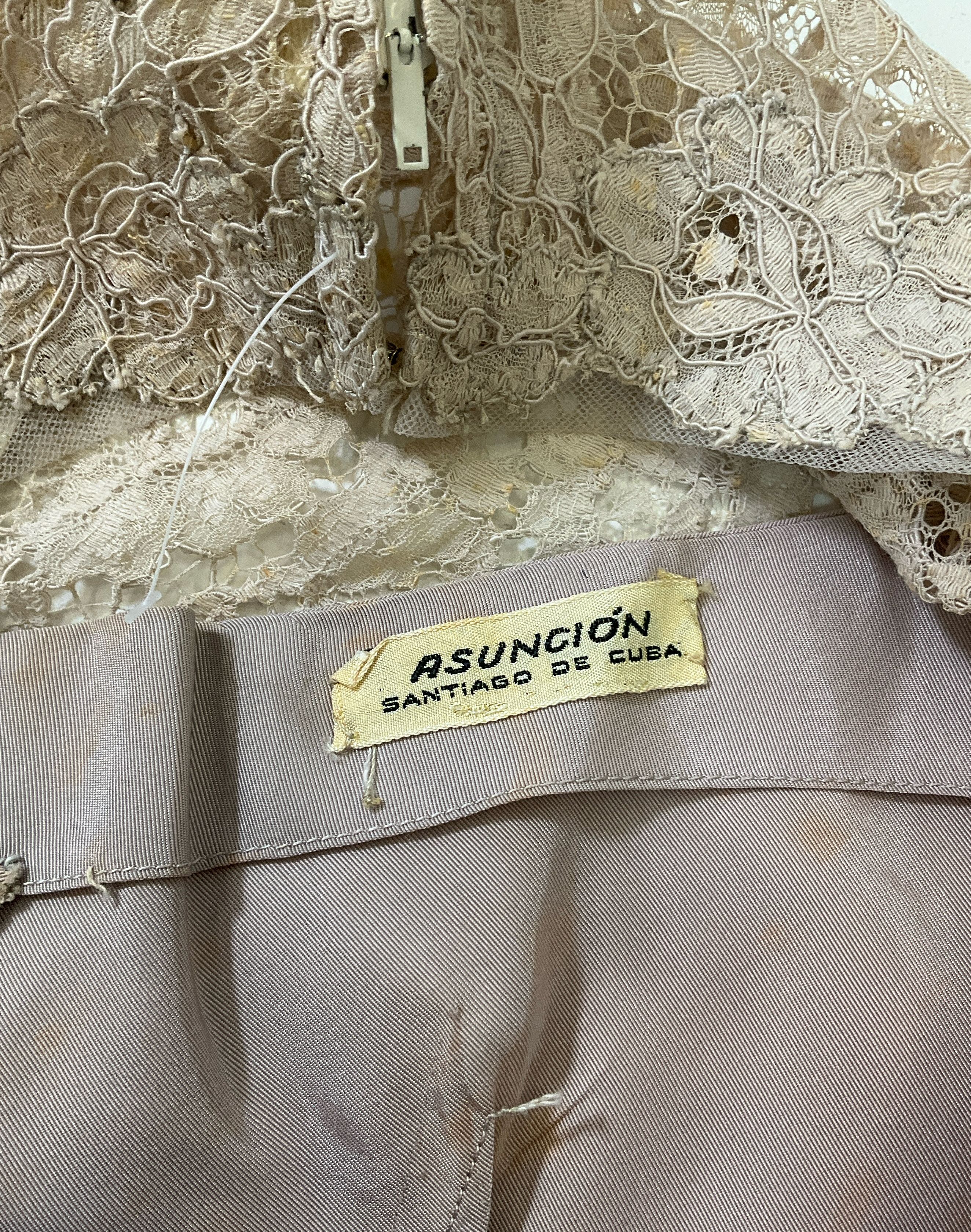 Vintage 1950s Asuncion Santiago de Cuba Women's Gray Lace Dress VOLUP Size 38