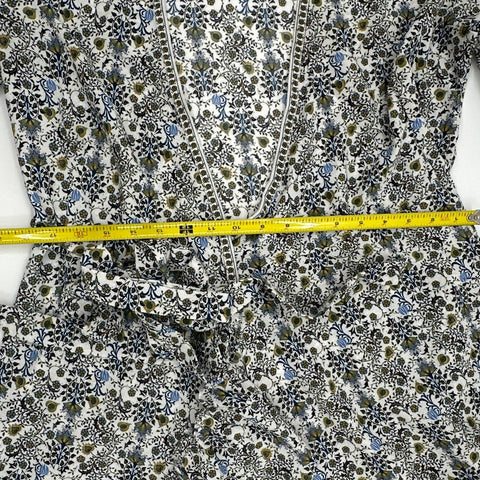 Max Studio Women's Floral Wrap Dress Blue White Ruffle Sleeve Sz M NWT