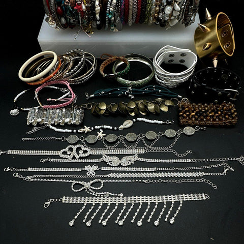Costume Jewelry Bracelet Lot 2.5 Lbs Vintage to Modern Bangles Cuffs Beaded