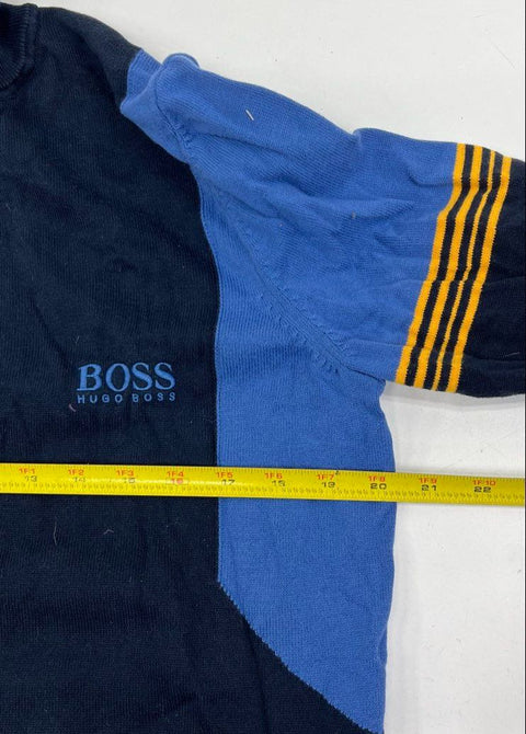 Boss Hugo Boss Men's 1/4 Zip Pullover Sweater Navy Blue Colorblock Cotton M