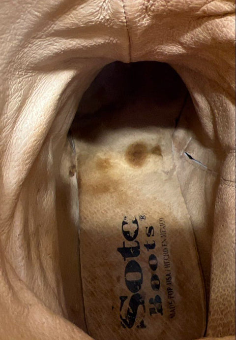 Y2K Soto Boots Tan Full Quill Ostrich Leather Heeled Ankle Boots Size 9.5