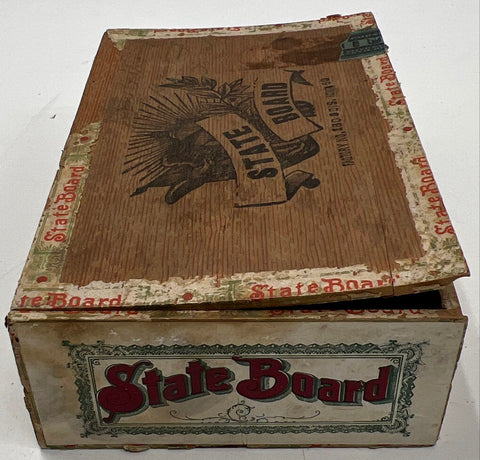 Antique State Board Wooden Cigar Box Iowa Factory 180 Boar Head Logo Early 1900s