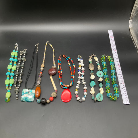 Boho Ethnic Beaded Jewelry Lot 8 Necklaces Turquoise Style Millefiori Statement