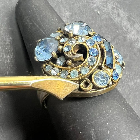 Vintage MCM Hollycraft Ring Silver Tone Blue Rhinestones *Missing Stones