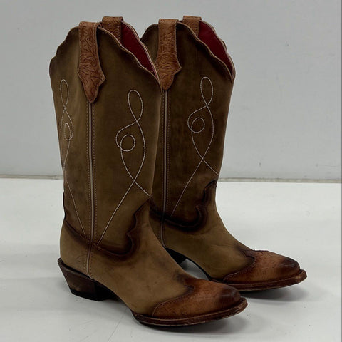 Ferrini Two Tone Brown Distressed Leather Western Cowboy Boots Size 9