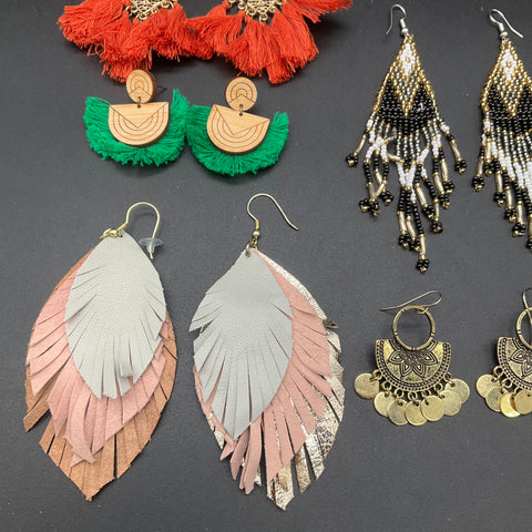 Bohemian Statement Earrings Lot of 15 Pairs Beaded Tassel Fringe Fashion Jewelry