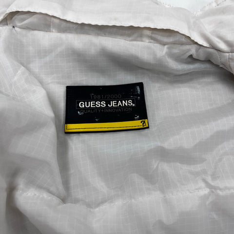 Vintage 90s Guess Men's Gray Quilted Puffer Vest Mock Neck Snap Front Size L