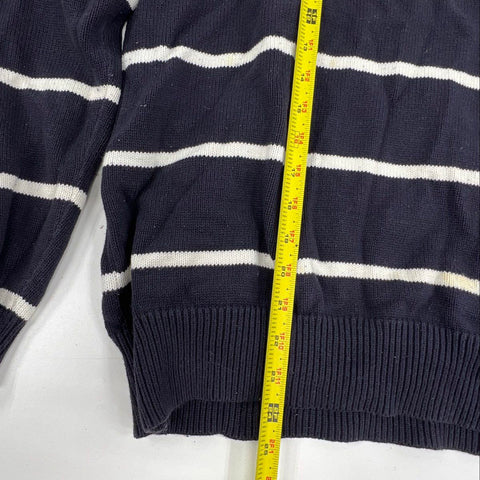 Vintage Y2K Polo Jeans Co Men's 1/4 Zip Sweater Navy Striped Flag Logo L