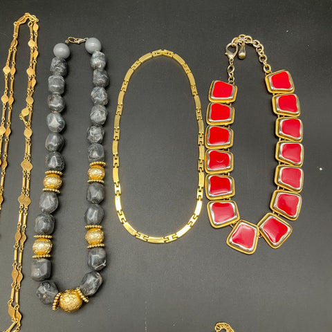 Vintage Gold Tone Jewelry Necklace Lot of 8 Enamel Heart Rope Chain Choker