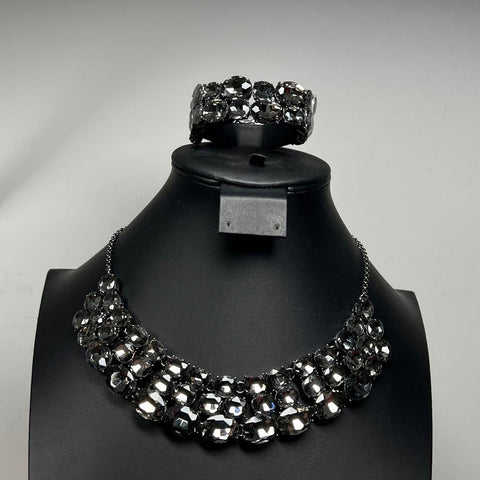 Monet Dark Grey Rhinestone Necklace & Bracelet Set