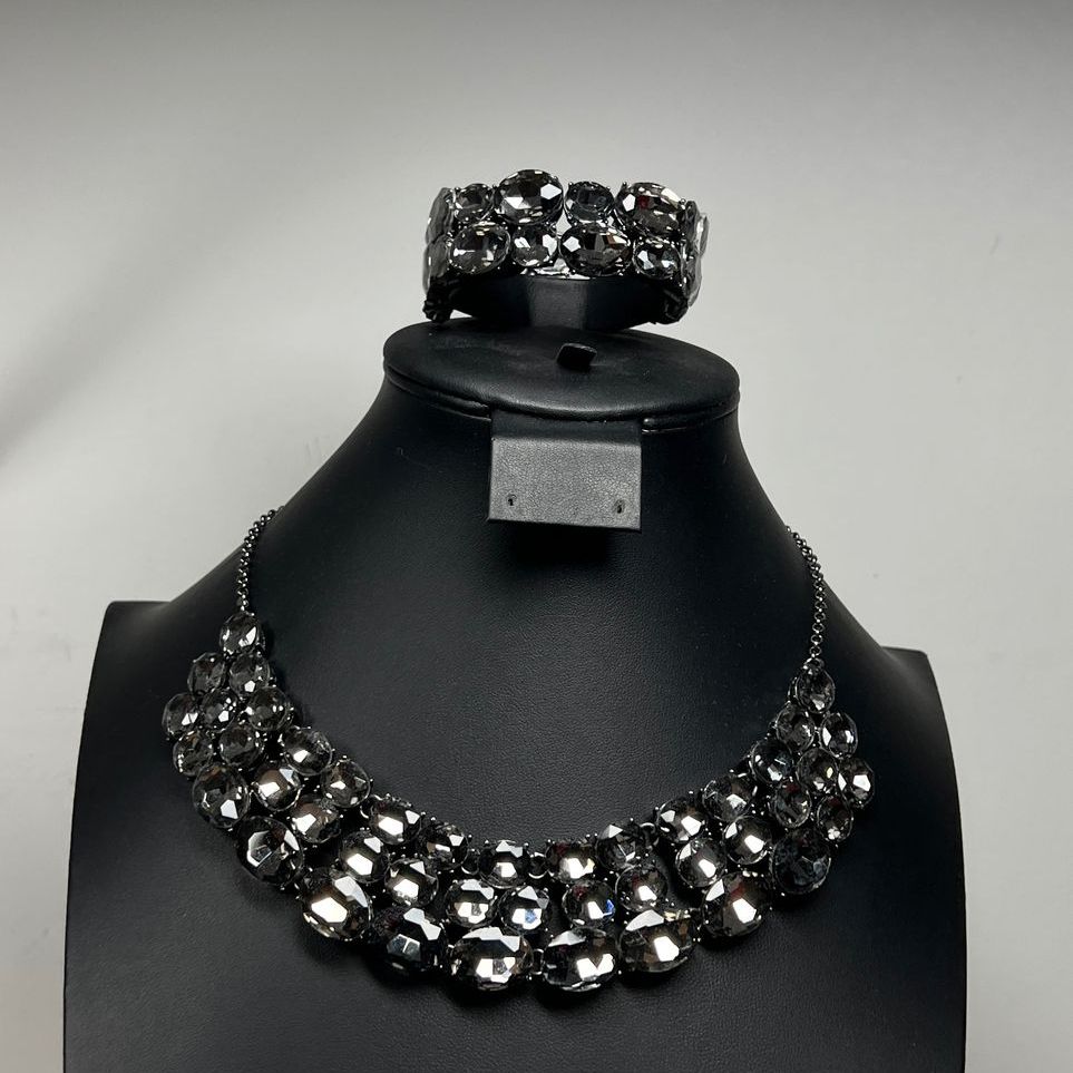 Monet Dark Grey Rhinestone Necklace & Bracelet Set