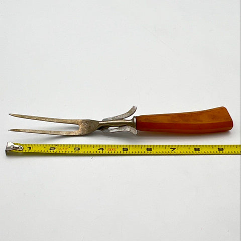 Vintage Serving Fork Meat Carving with Ejector Faux Bakelite Handle 9 Inch