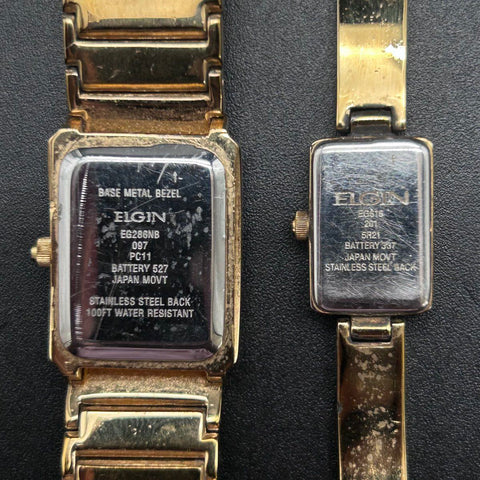 Two Vintage Elgin Gold Tone Rectangular Wristwatches EG286NB EG616 Lot