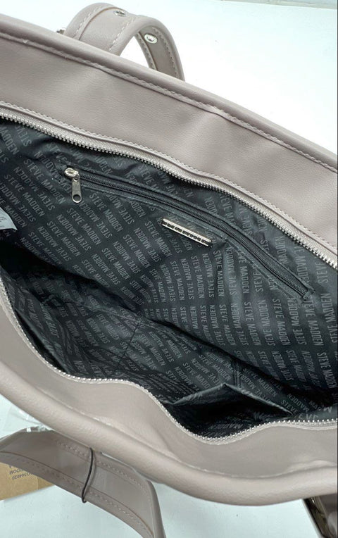 NWT Steve Madden Taupe Quilted Logo Tote Bag Shoulder Purse Silver Hardware