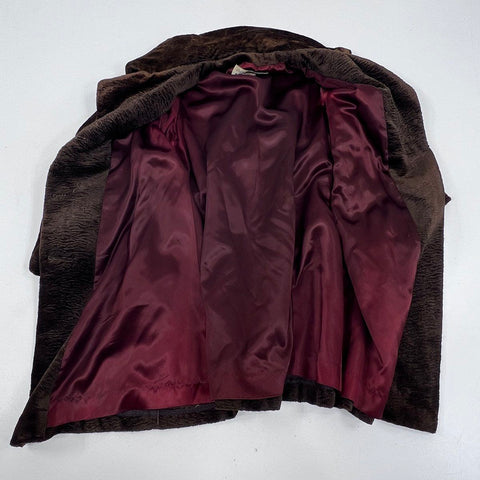 Vintage 70s Davis of Boston Women's Brown Faux Fur Double Breasted Jacket Sz 10