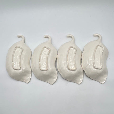 Cal Style USA Vintage Pearlescent Leaf Lidded Jar & 4 Leaf Dishes 5 Piece Set