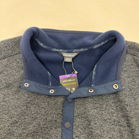 NWT Eddie Bauer Heather Navy Sweater Fleece Snap Neck Pullover Men's XXL