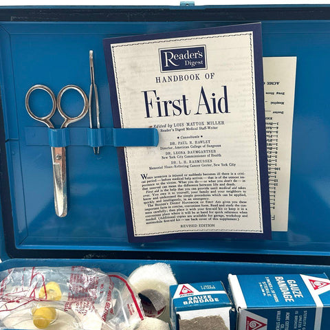 Vintage Acme First Aid Kit #50 Blue Metal Box Medical Supplies Display Piece
