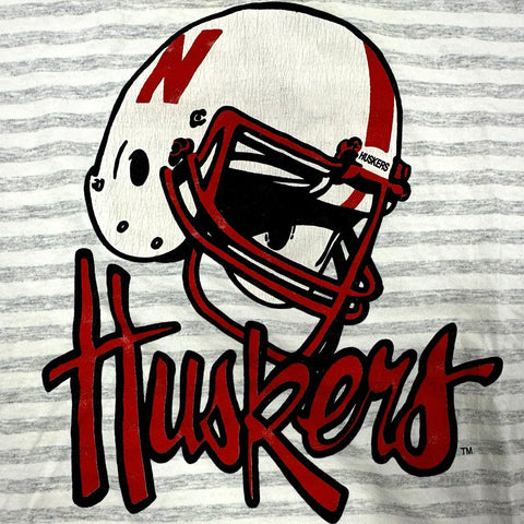 Vintage 80s Nebraska Huskers Striped Single Stitch T-Shirt Miller USA Sz L