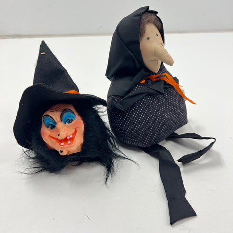 Vintage Overly Raker Halloween Witch Head & Plush Shelf Sitter Lot of 2