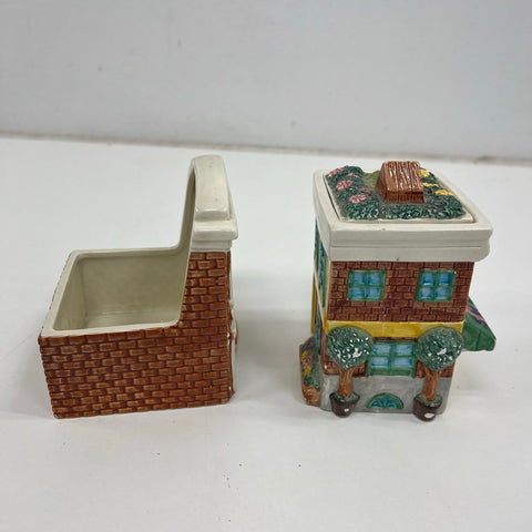 1995 Fitz and Floyd Omnibus Village House Lot Jars Shakers Grocery Sweets Bank