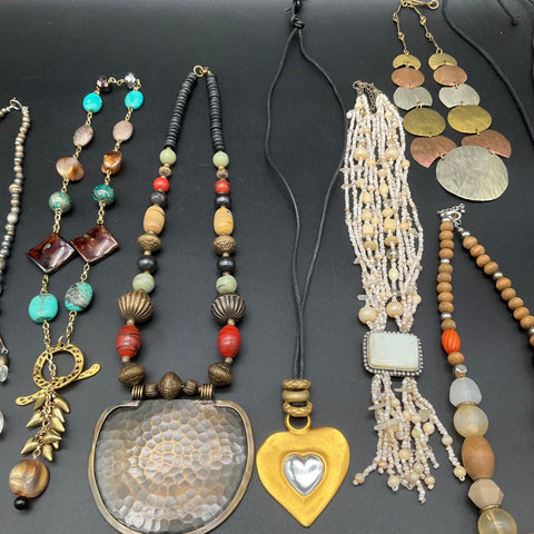 Boho Artisan Statement Necklace Jewelry Lot of 10 Beaded Shell Stone Hippie
