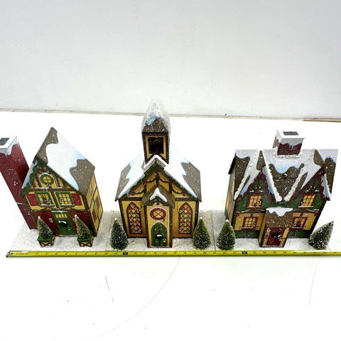 Advent Village Christmas Calendar 3 Piece Wood Composite Set 24 Doors With Box