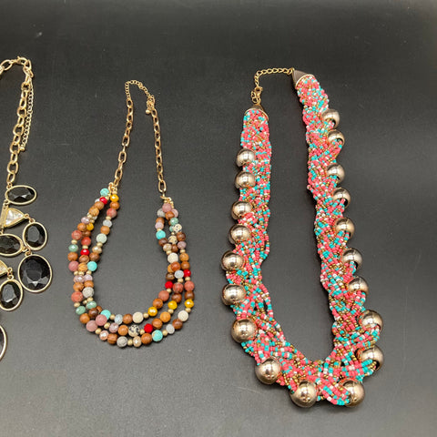 Vintage to Modern Costume Jewelry Lot 5 Necklaces Bib Beaded Floral Gold Tone