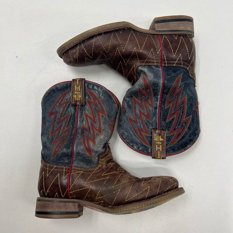 Tin Haul Lightning Kids Brown Blue Leather Western Cowboy Boots Size 3