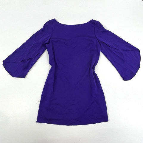 Milly Women's Royal Purple Flared Bell Sleeve Shift Mini Dress Made in USA Sz 4