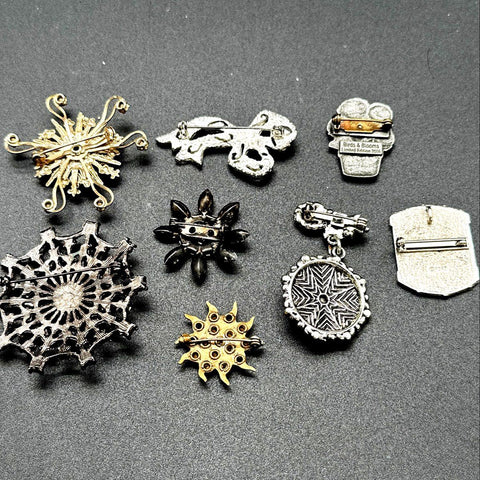 Vintage and Modern Rhinestone Floral Starburst Brooches Jewelry Lot of 8