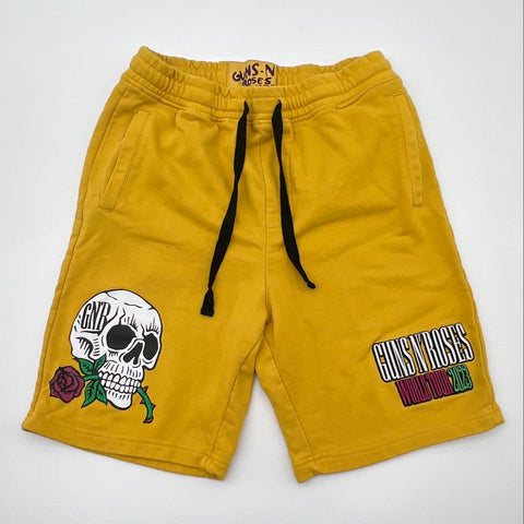 Guns N' Roses World Tour 2023 GNR Skull Rose Graphic Fleece Shorts Yellow Sz XL