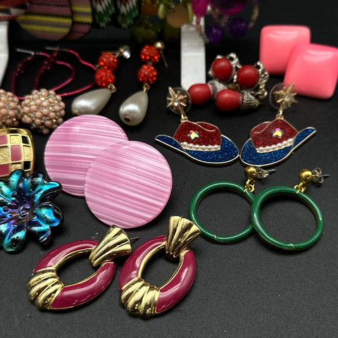 Vintage to Modern Costume Jewelry Lot 35+ Pairs Earrings Boho Retro Dangles