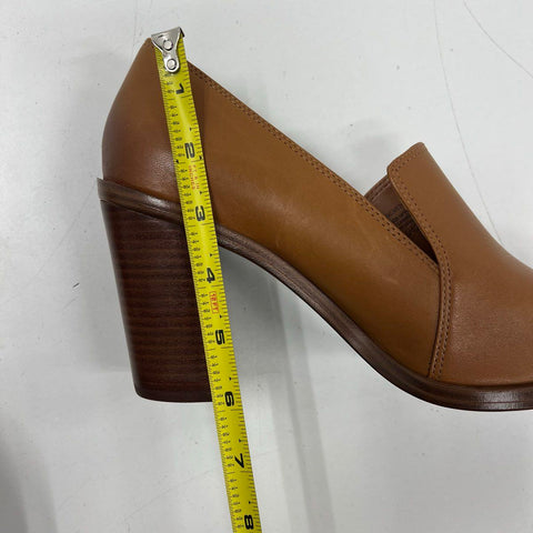 Vince Camuto Wevenly Brown Leather Stacked Heel Loafer Pump Size 10M