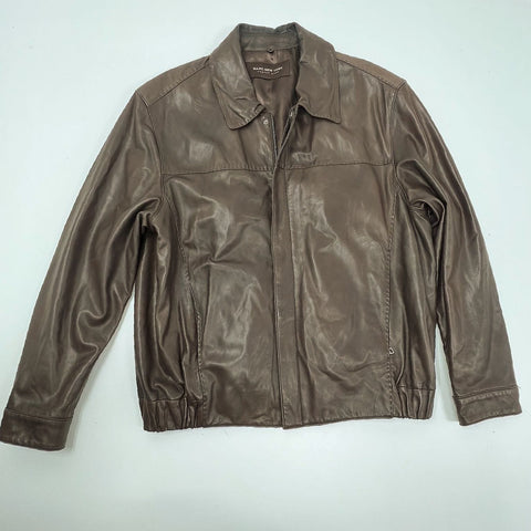 Marc New York Brown Leather Bomber Full Zip Jacket Men's M