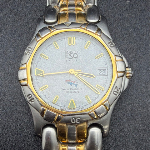 ESQ Esquire Swiss Two-Tone Stainless Steel Date Quartz Watch 100M 7.25"