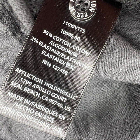 Affliction Black Premium Embroidered Cross Y2K Grunge Button Down Shirt Sz S