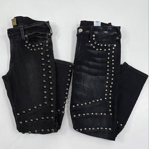 True Religion Women's Lot of 2 Halle Super Skinny Studded Jeans Black Size 29